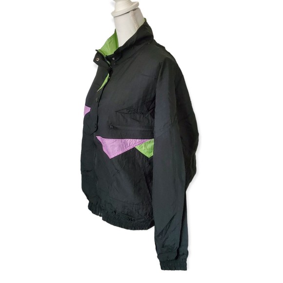 Vtg. Puma Track Jacket Windbreaker Nylon Black w/ Chartreuse Pink Womens Large - Picture 2 of 11
